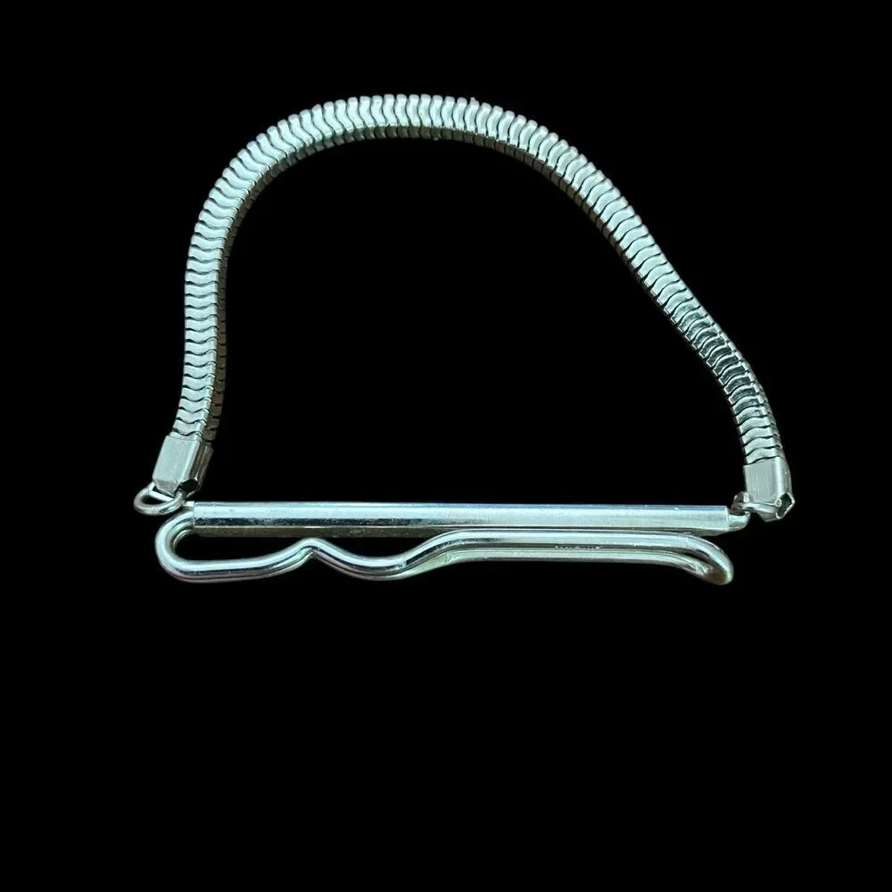 Vintage Swank Tie Bar and Chain Silver Tone MCM Mad Men Signed